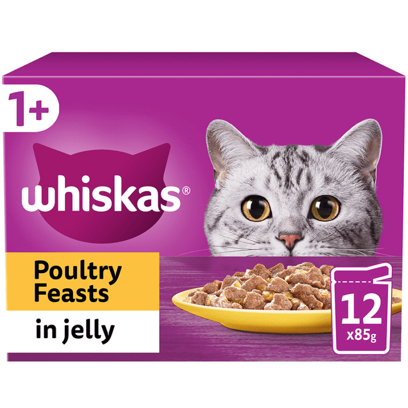 Whiskas 1+ Adult Wet Cat Food Poultry in Jelly 12x85g