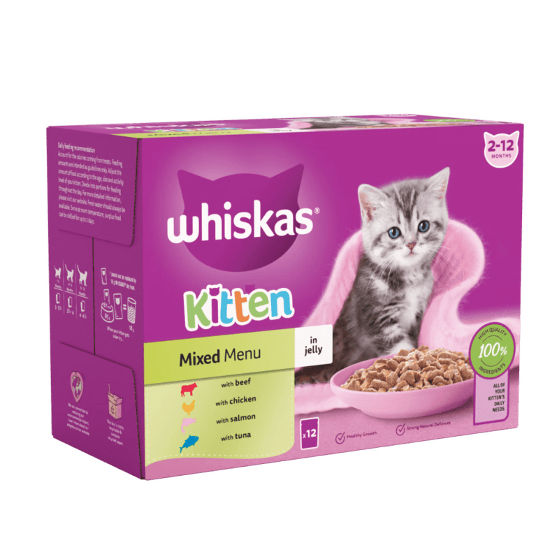 WHISKAS® Kitten Mixed Menu Wet Cat Food Pouches in Jelly 12 x 85g